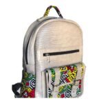 Handmade cream croc-texture leather kids' backpack with kitenge print panels