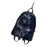 Kids' navy nylon school backpack with a white line-art lion print