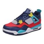Kids' navy, red and teal high-top sports trainers with a chunky white midsole