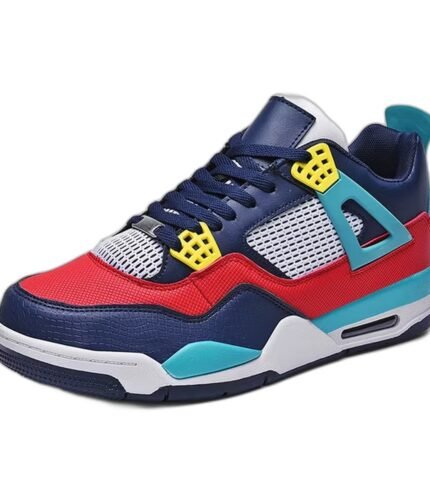 Kids' navy, red and teal high-top sports trainers with a chunky white midsole